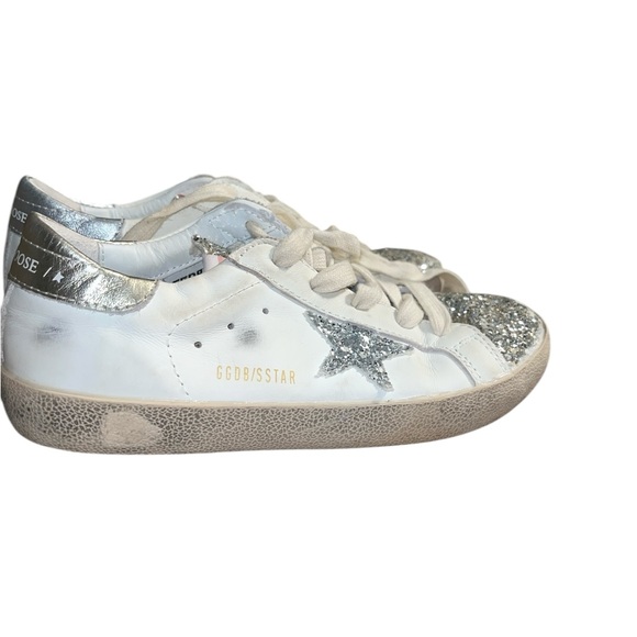 Golden Goose Kids' Glitter Silver and White Sneakers